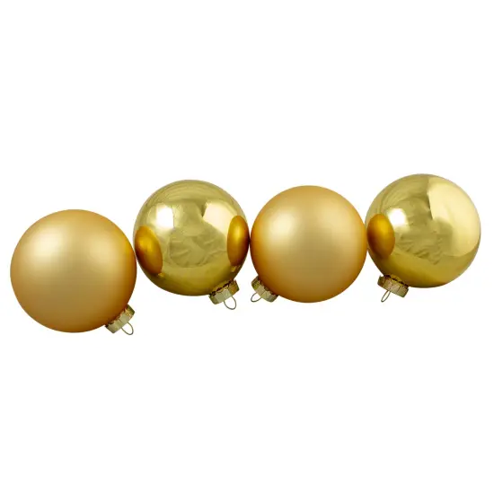 Northlight 2-Finish Christmas Ball Glass Ornaments - 4" (100mm) - Gold - 4ct {4}