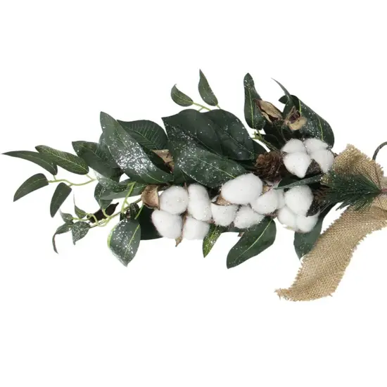 Northlight 25" White Cotton and Pine Cone Christmas Foliage Swag - Unlit Green {4}