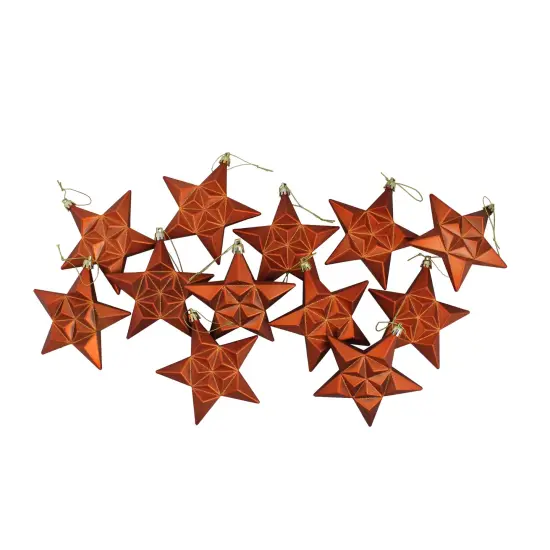 DAK 12ct Matte Burnt Orange Glittered Star Shatterproof Christmas Ornaments 5" {4}