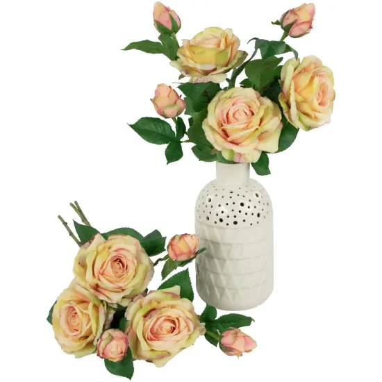 Northlight Real Touch&trade; Cream and Pink Artificial Rose Stems, Set of 6 - 26" Ivory {4}