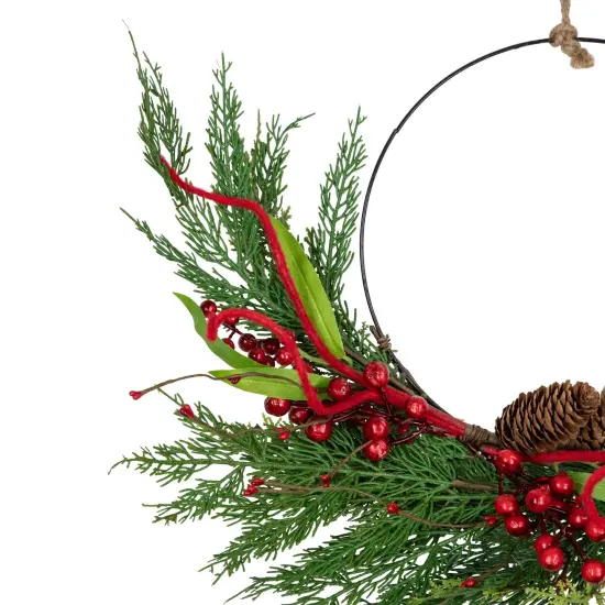 Northlight Real Touch&trade;️ Mixed Greenery and Berries Artificial Christmas Wreath- 18" - Unlit {7}