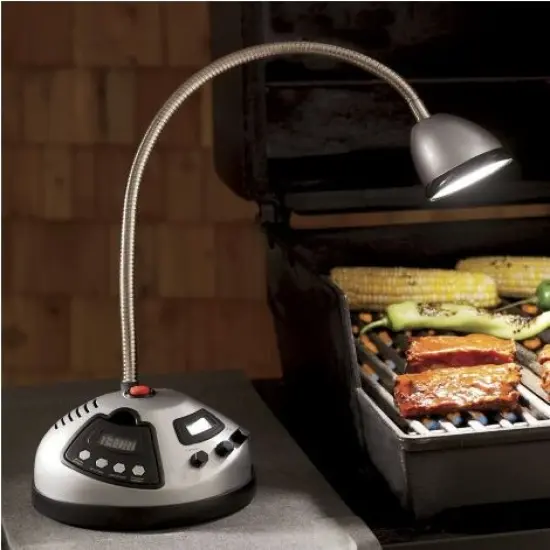 Pool Central 7.25" Black and Silver Battery Operated Adjustable Grill Light With Timer and Radio {4}
