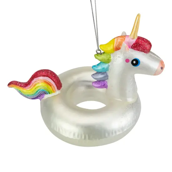 Northlight 6.5" Rainbow Unicorn Pool Float Glass Christmas Ornament White {5}