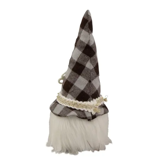 Northlight 8.25" Brown and Gray Gingham Pattern Coffee Gnome White {6}