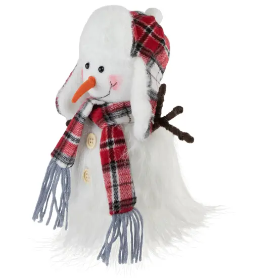 Northlight Snowman in Plaid Trapper Hat and Scarf Christmas Decoration - 10.25" White {6}