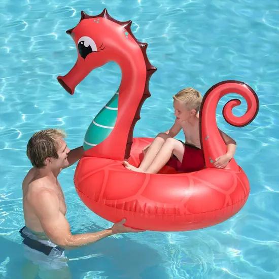 Swim Central Inflatable Red and Green Coral Seahorse Swimming Pool Ring Float, 48-Inch {4}