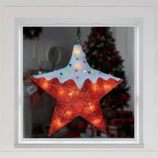 Northlight Lighted Candy Covered Sisal Star Christmas Window Decoration - 18" - Clear Lights Red {4}