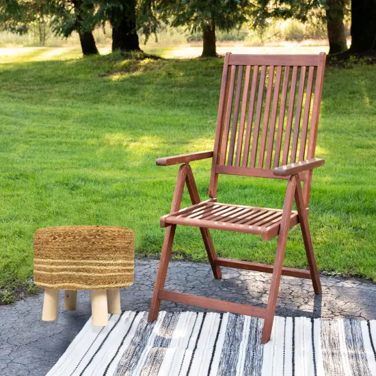 Northlight 15" Beige Braided Jute and Wood Handmade Three Legged Foot Stool {3}