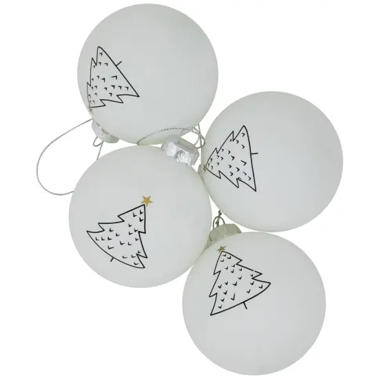 Northlight Matte Christmas Tree Glass Ball Ornaments - 3" - White - 4ct {6}