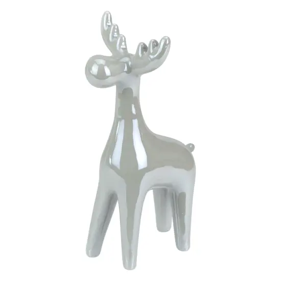 Northlight Shiny Ceramic Reindeer Christmas Figure - 7" - Grey Gray {4}