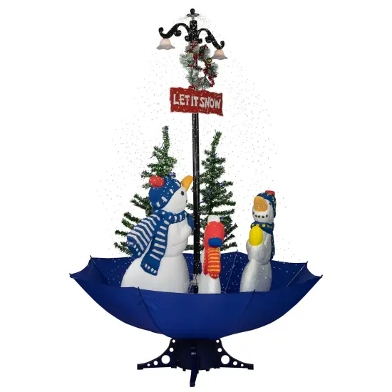 Northlight Lighted Musical Snowing Let it Snow Snowmen in Umbrella Base Christmas Decoration - 5.5' Red {6}