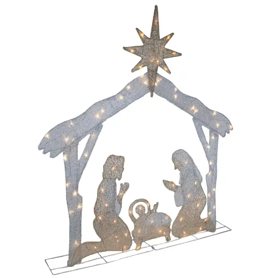 Northlight LED Lighted Holy Family Nativity Scene Outdoor Christmas Decoration - 44" - Warm White Silver {5}