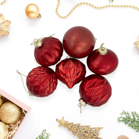 Northlight Shiny and Textured Glass Ball and Onion Christmas Ornaments - 3" (80mm) -Red - 9ct {3}