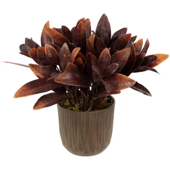 Northlight Two-Tone Artificial Foliage Plant in a Textured Lined Pot - 8" Orange {4}