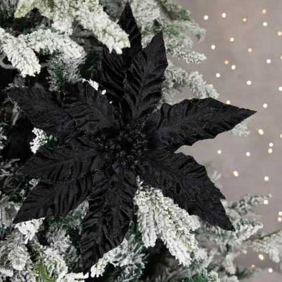 Northlight 26" Black Glittered Poinsettia Christmas Stem Spray {3}