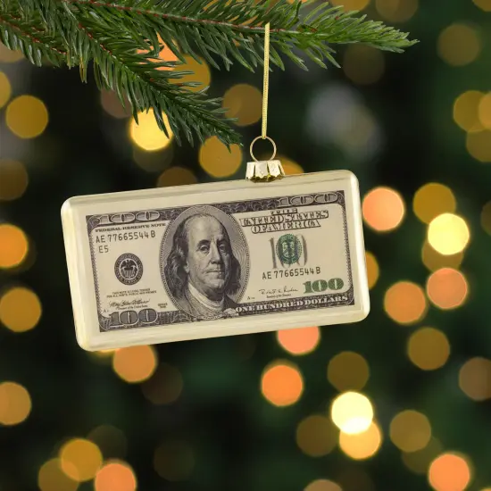 Northlight 4.5" Gold 100 Dollar Bill Glass Christmas Ornament {3}