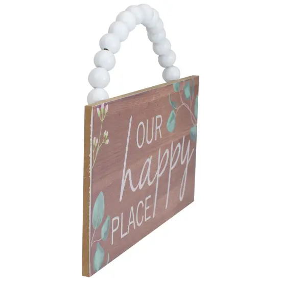 Northlight Beaded Hanger "Our Happy Place" Floral Wall Art Plaque - 7.75" Brown {4}