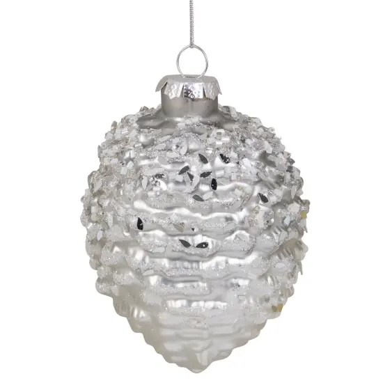 Northlight Glittered Half Pine Cone Glass Christmas Ornament - 4" - Silver {5}