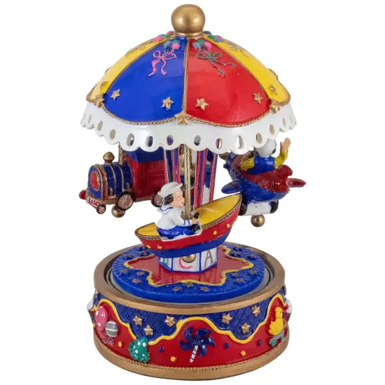 Northlight Children's Boat, Plane and Train Animated Musical Carousel - 7.5" Blue {5}