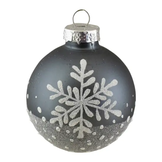 Northlight Snowflake Glass Christmas Ball Ornaments - 4" (101mm) - Gray and White - 6ct {5}