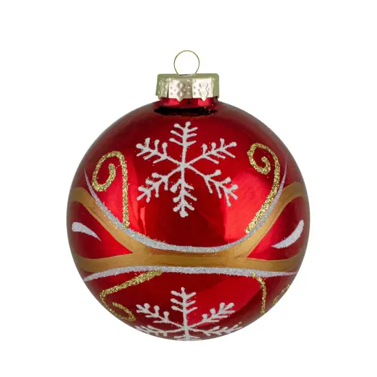 Northlight Glittered Snowflakes Christmas Glass Ball Ornaments - 2.5" (60mm) - Red - 4ct {4}