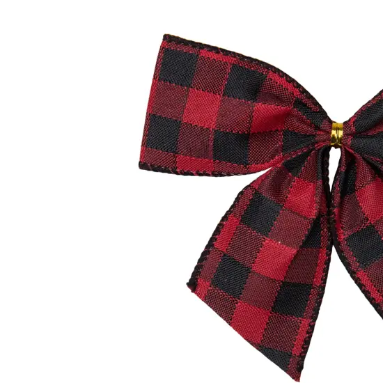 Northlight Buffalo Plaid and Burlap 2-Loop Christmas Bow Decorations - 5.5" - Pack of 6 Red {7}