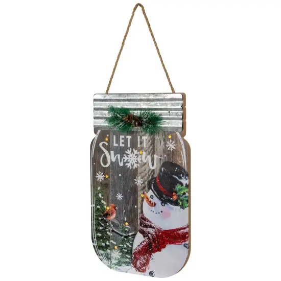 Northlight Snowman Mason Jar "Let It Snow" Christmas Wall Sign - 13.5" Brown {5}