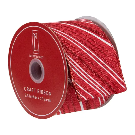 Northlight Red and White Striped Christmas Wired Craft Ribbon 2.5" x 10 Yards {4}