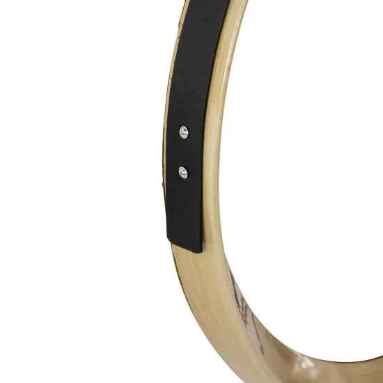 Northlight 20" Wooden Finish Round Wall Mirror with Black Hanging Strap Gold {4}