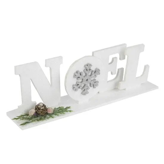 Northlight Noel and Snowflake Christmas Sign with Pinecone Holly - 10.25" - White and Silver {5}