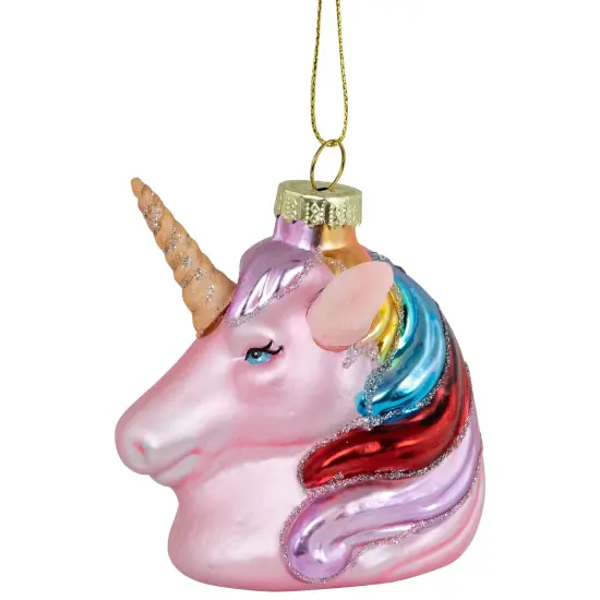 Northlight 3.5" Pink Unicorn Head with Rainbow Mane Glass Christmas Ornament {4}