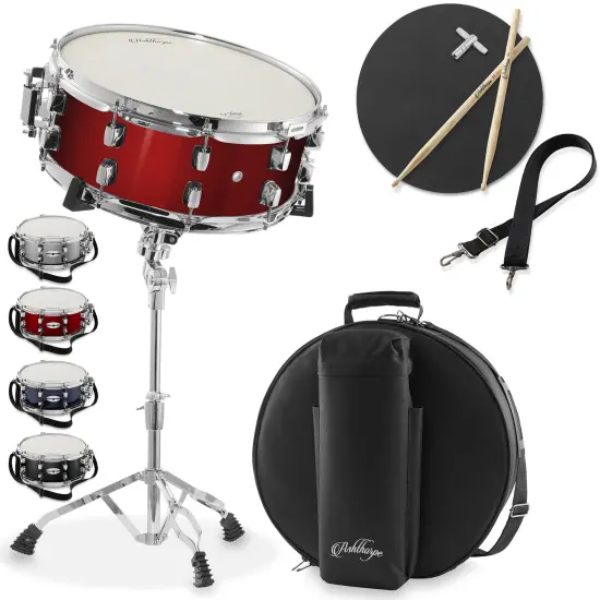 Ashthorpe Snare Drum Set with Remo Head - Student Beginner Kit with Stand, Padded Gig Bag, Practice Pad, Neck Strap, and Sticks {7}