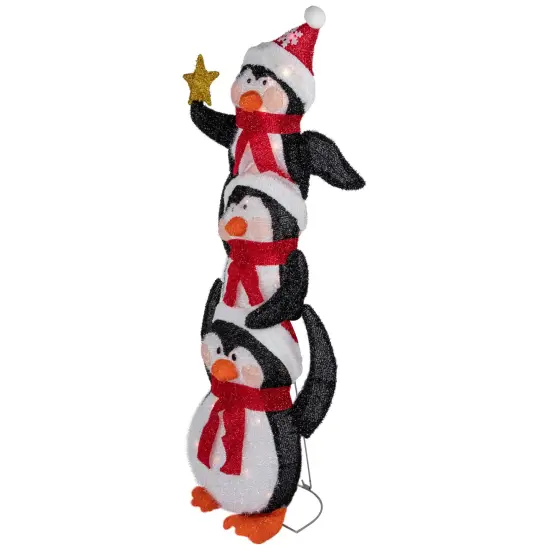 Northlight 41" Lighted Stacked Penguin Family Outdoor Christmas Decoration Black {5}