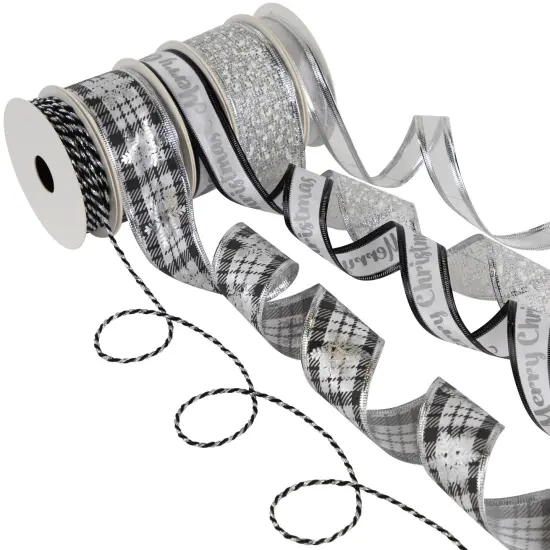 Northlight Set of 5 Merry Christmas Matching Themed Craft Ribbons 1.5" x 3 Yards Black {5}