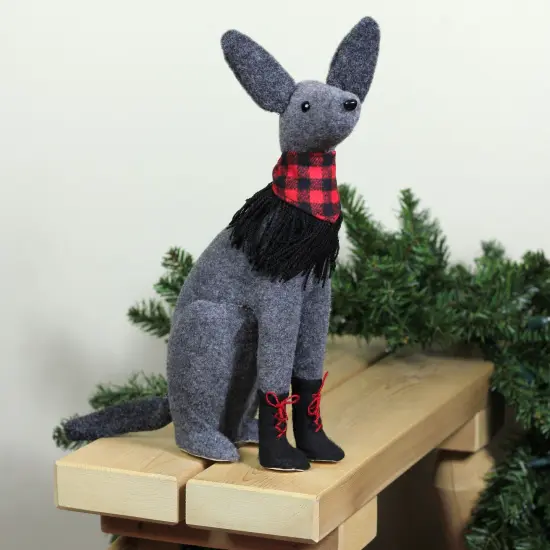 Northlight Sitting Dog with Plaid Collar Christmas Decoration - 14.5&rdquo; - Gray and Red {4}