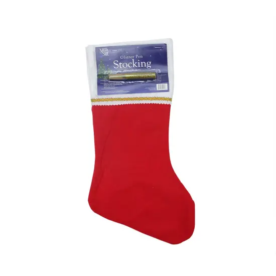 Northlight 19" Red and White Soild Christmas Stocking with Gold Glitter Pen {1}