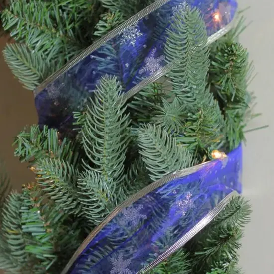 Northlight Blue and Silver Glitter Snowflakes Christmas Wired Craft Ribbon 2.5" x 10 Yards {4}