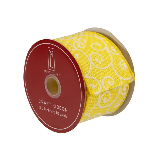 Northlight Yellow White Swirl Design Wired Craft Ribbon 7/8" x 10 Yards {4}
