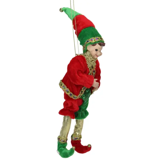 Northlight Bendable Elf in a Suit Hanging Christmas Ornament - 12" - Red and Green {6}