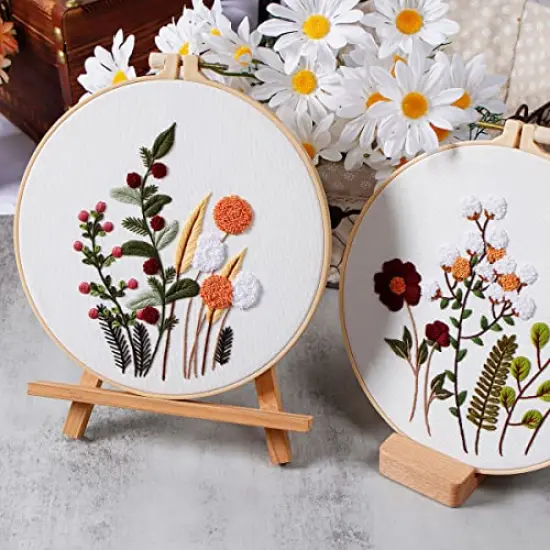 4 Sets Embroidery Kit Starter with Pattern and Instructions, DIY Beginner Starter Cross Stitch Kit Include 1 Embroidery Hoop, Needlework for Adults (Flower-Happy time) {3}