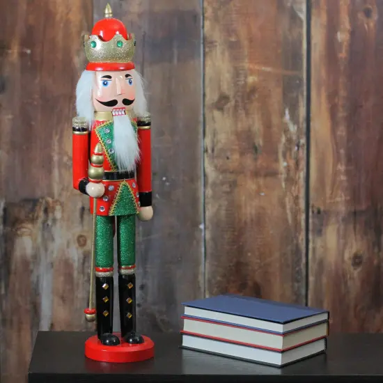 Northlight 24" Red and Green Wooden Christmas Nutcracker King with Scepter {5}
