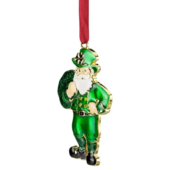 Northlight 3.5" Green Brass-Plated Irish Santa Christmas Ornament with European Crystals {4}