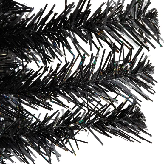 Northlight Holographic Black Slim Artificial Tinsel Halloween Tree - 4' - Black - Unlit {7}