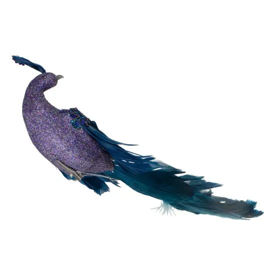 Northlight Glittered Peacock Christmas Clip-On Christmas Ornament - 14.75" - Purple and Blue {4}