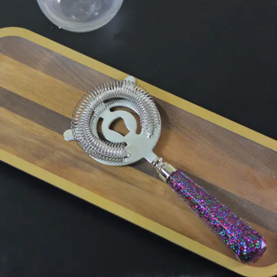 Wild Eye 9" Transparent Multi Glitter and Gold Stainless Steel Bar Cocktail Strainer {4}