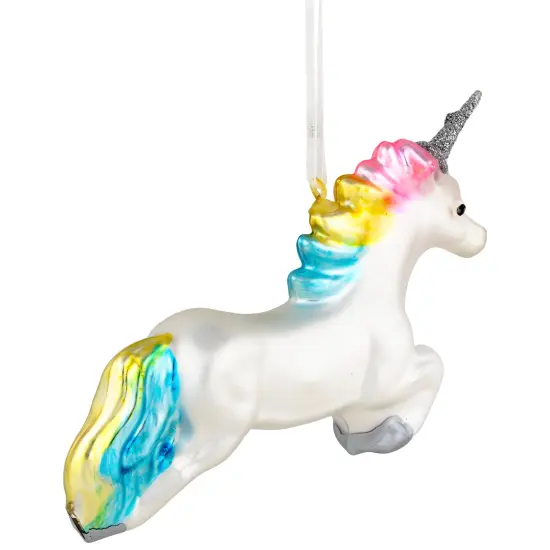 Northlight 6" Leaping Pastel Unicorn Glass Christmas Ornament White {5}