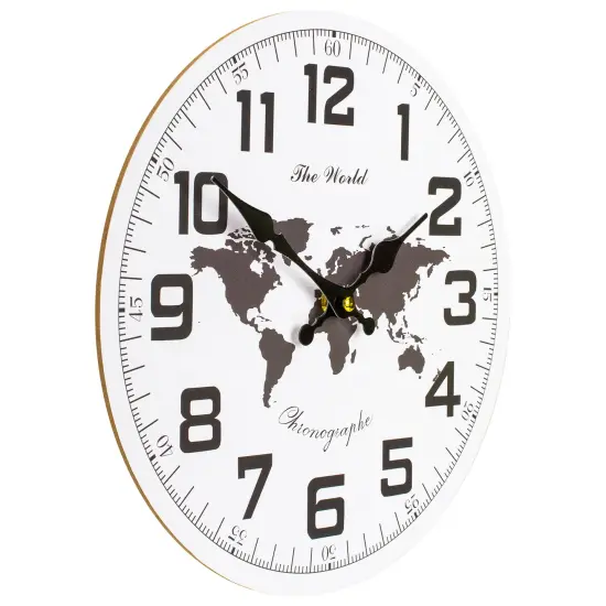 Northlight 12" White and Black Battery Operated Round Wall Clock with Continent Design {4}