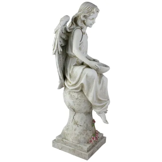 Roman 21" Joseph's Studio LED Solar Powered Angel on a Pedestal Outdoor Garden Statue Gray {4}