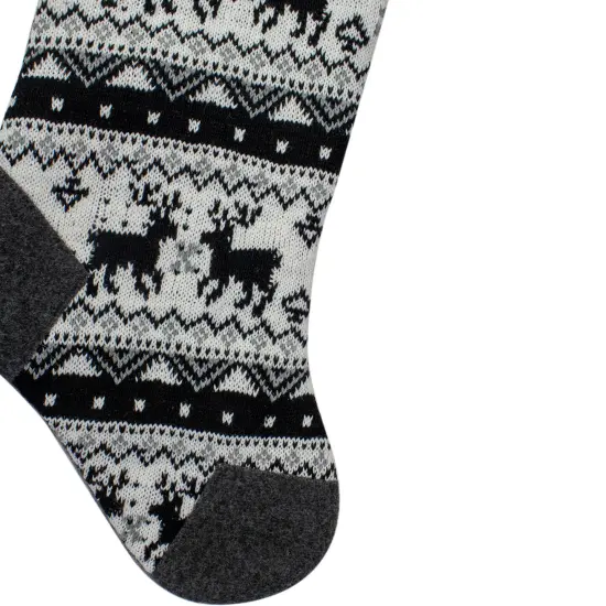 Northlight 21" Black, Gray and White Rustic Lodge Knit Christmas Stocking with High Pile Fleece Cuff {4}