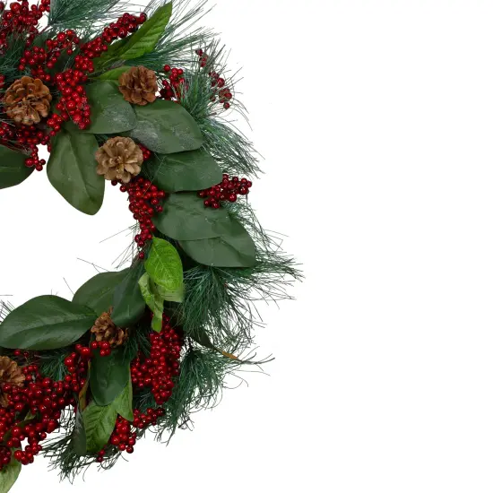 Northlight Leaves, Berry and Pine Needle Artificial Christmas Wreath - 24-Inch, Unlit Green {5}